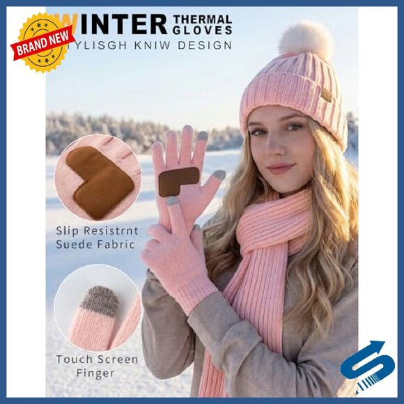 Alpaca Wool Winter Hat Scarf Gloves Set, Fleece Lined Beanie Touchscreen Gloves Winter Hat Scarf Gloves Set - Knit Beanie Touchscreen Gloves  main image 2